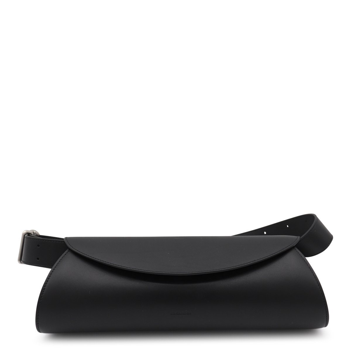 Jil Sander Cannolo Grande Black Leather Shoulder Bag with Magnetic Closure Zwart