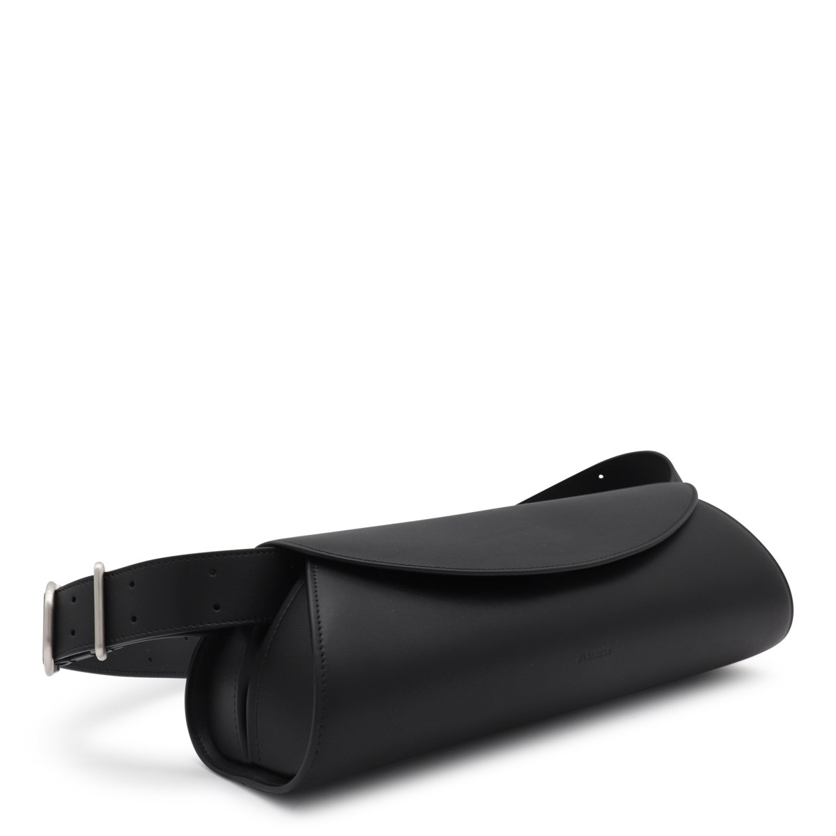 Jil Sander Cannolo Grande Black Leather Shoulder Bag with Magnetic Closure Zwart