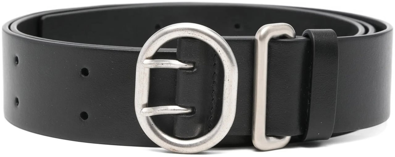 Jil Sander Black Leather Oval Buckle Belt Zwart