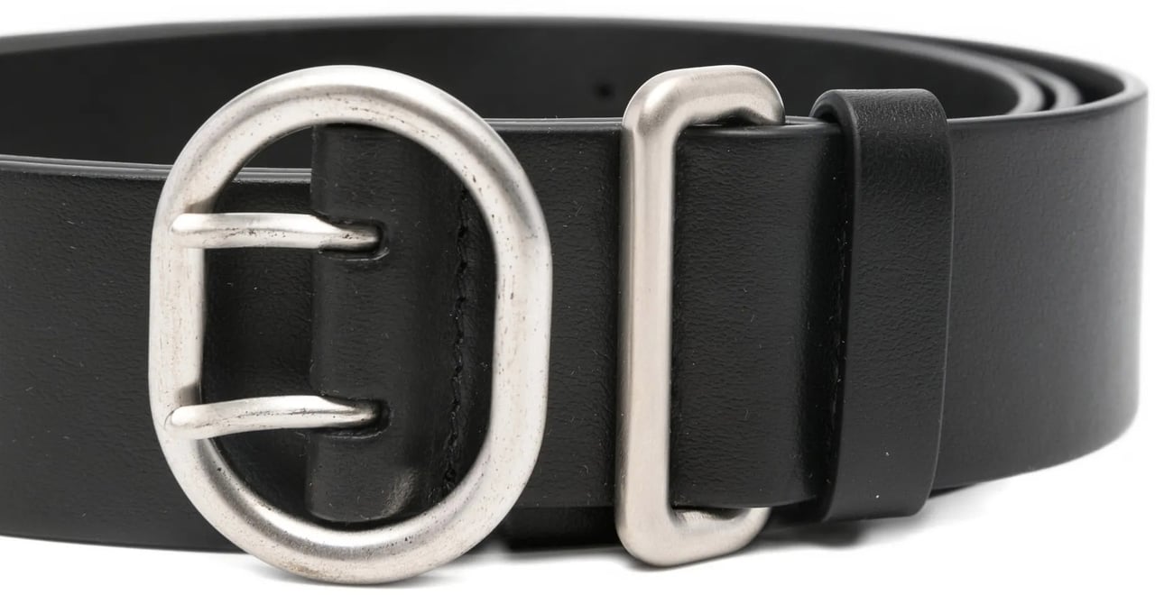 Jil Sander Black Leather Oval Buckle Belt Zwart