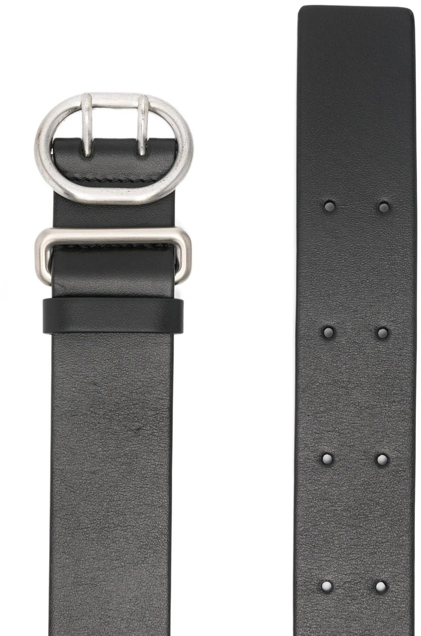 Jil Sander Black Leather Oval Buckle Belt Zwart