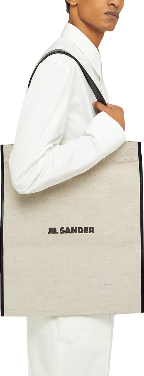 Jil Sander Beige Shopping Rectangular Canvas Tote Neutraal
