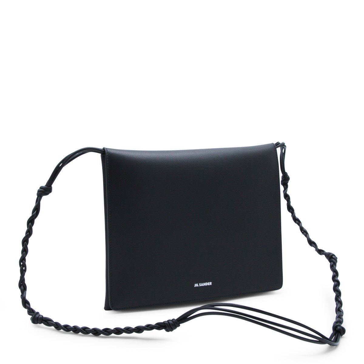 Jil Sander Tangle Flat Shoulder Bag with Subtle Logo Zwart