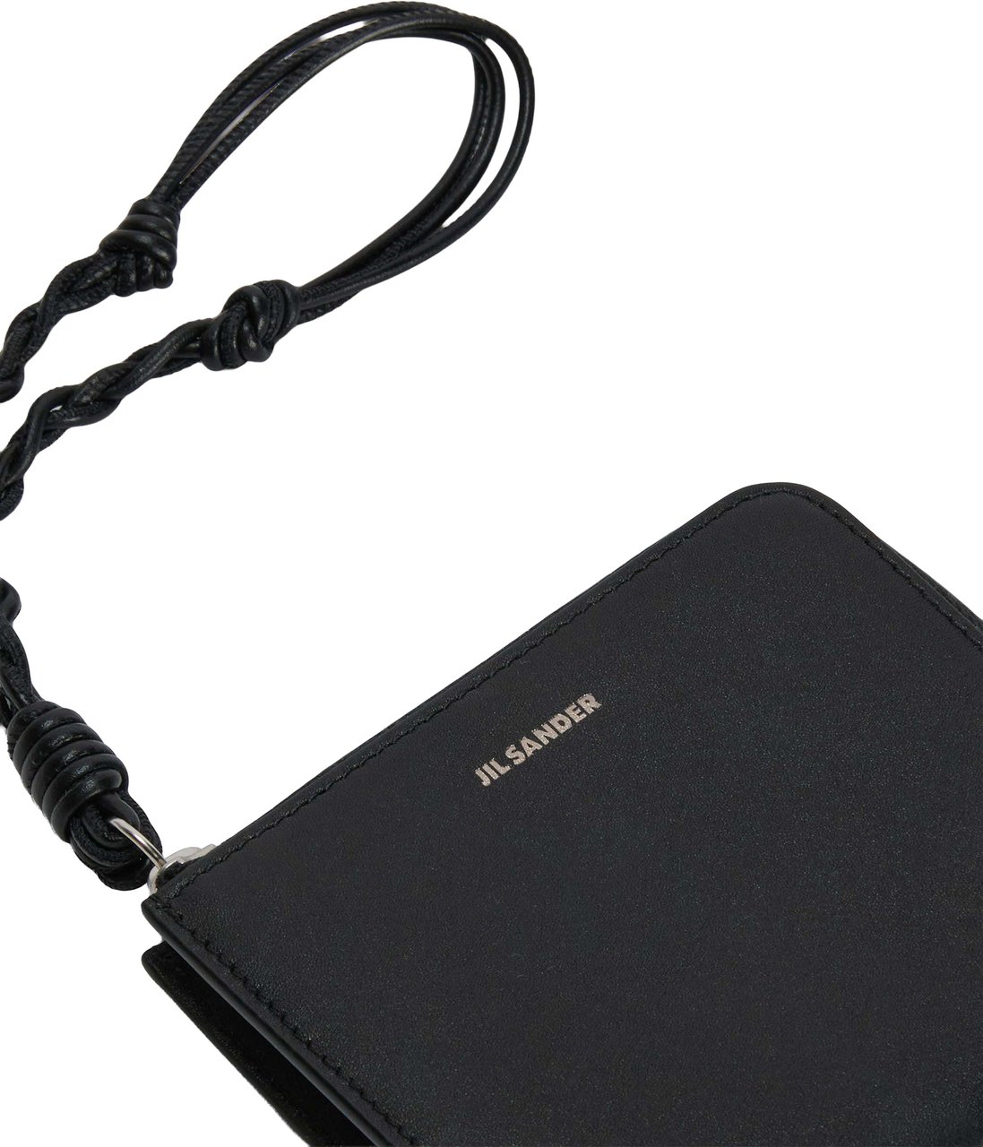 Jil Sander Black Rectangular Zip Braided Wallet Zwart