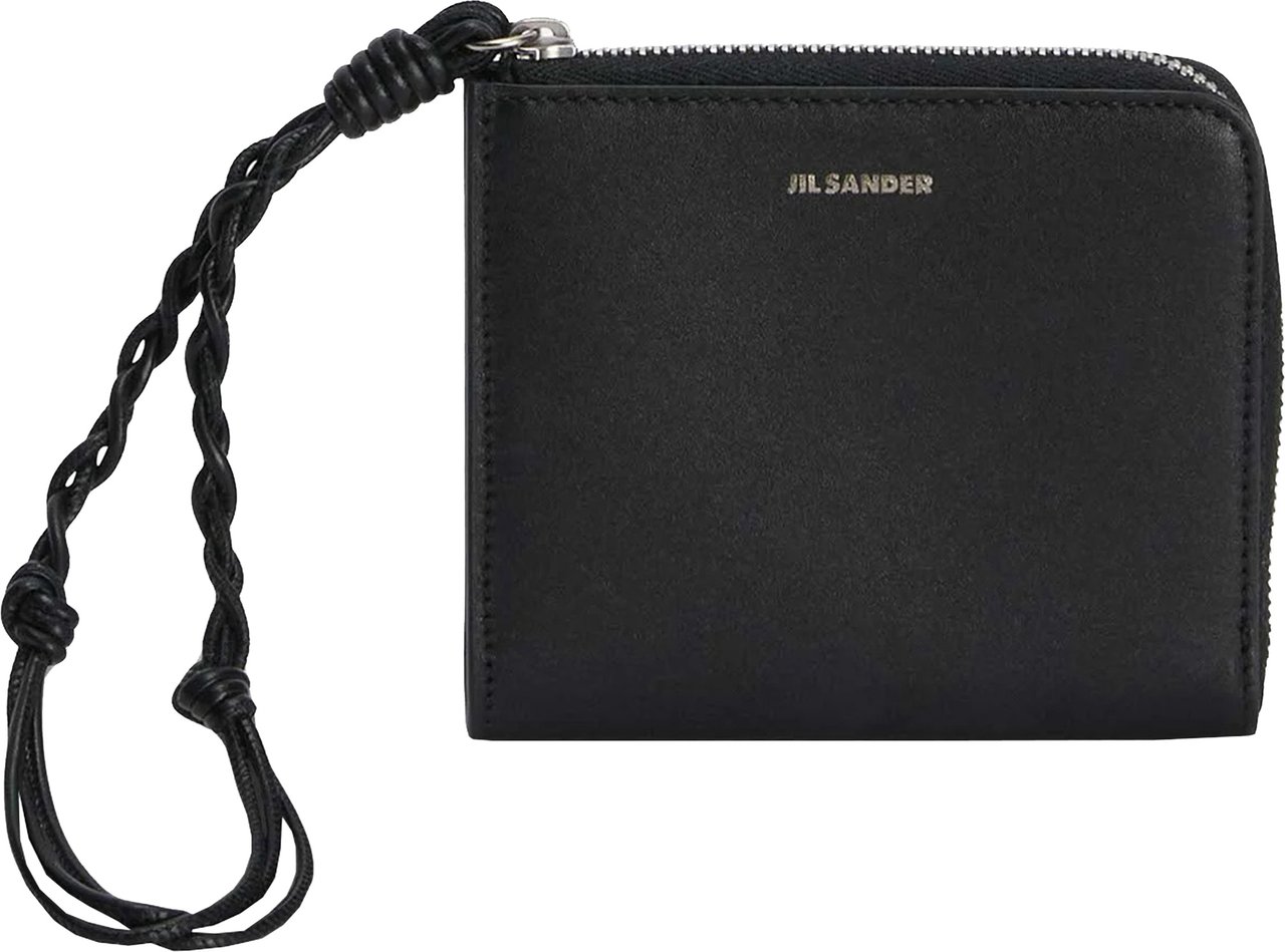 Jil Sander Black Rectangular Zip Braided Wallet Zwart