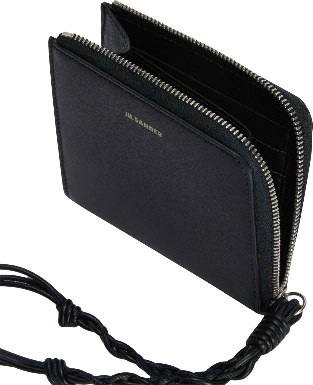 Jil Sander Black Rectangular Zip Braided Wallet Zwart