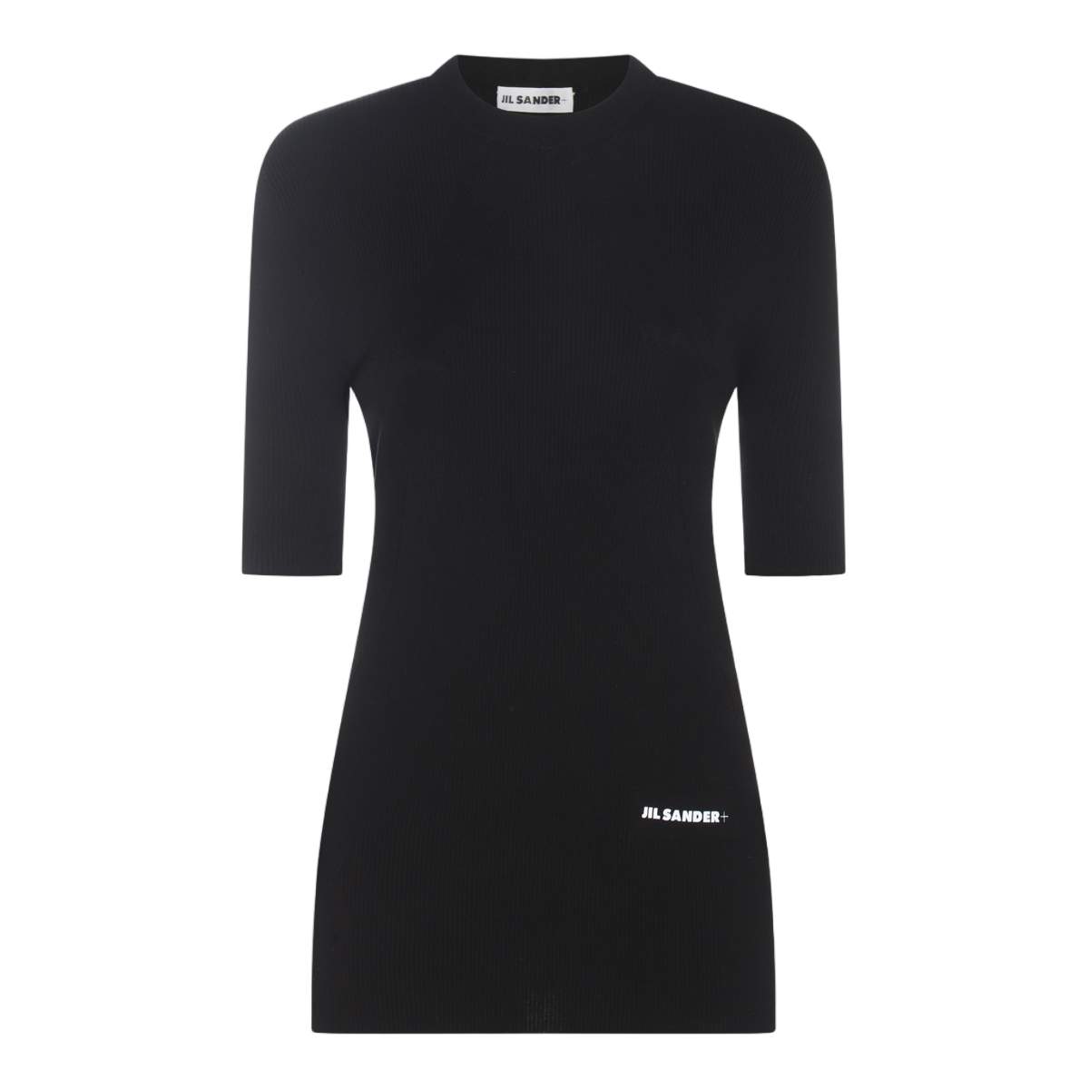 Jil Sander Fitted Black Sweater With Crew Neckline And Subtle Logo Detail Zwart