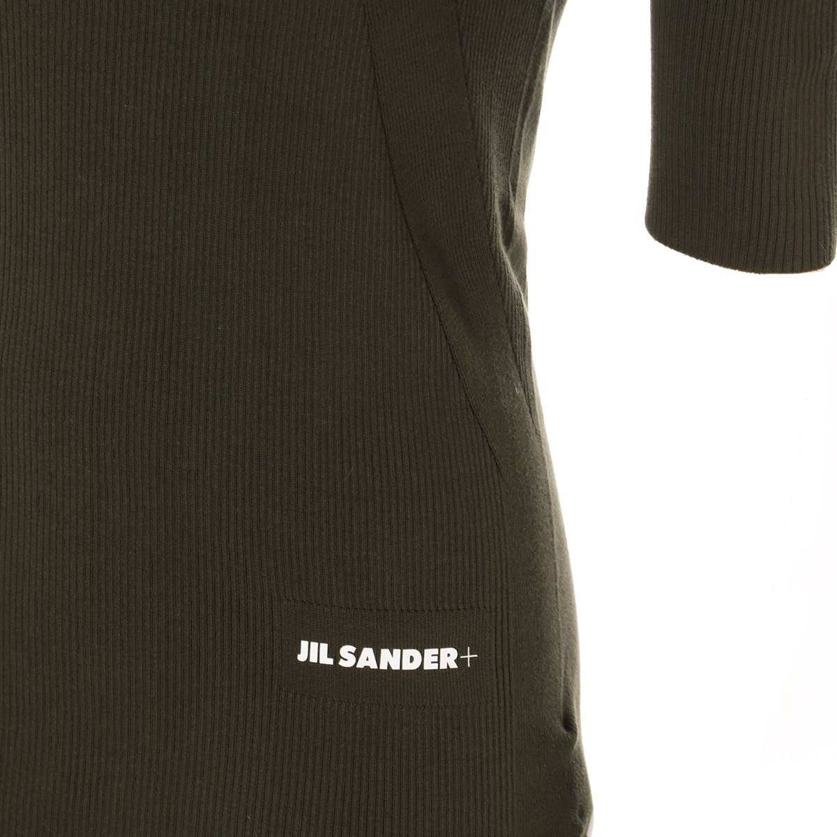Jil Sander Minimalist Black Cotton Knit Sweater With Ribbed Texture And Logo Patch Zwart