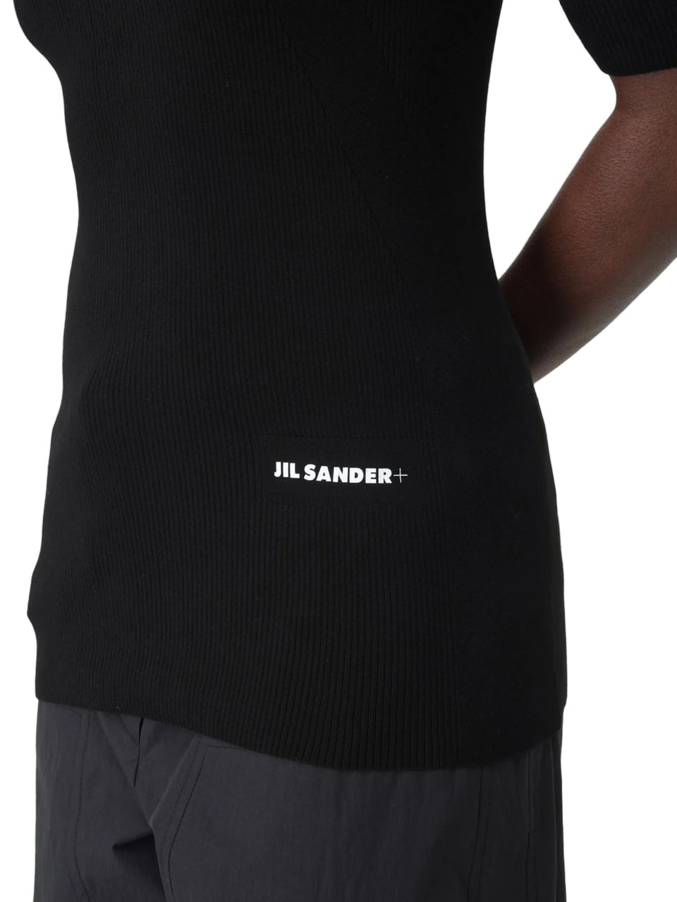 Jil Sander Black Ribbed Cotton Fitted Sweater Zwart