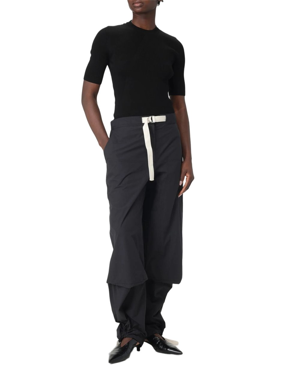 Jil Sander Black Ribbed Cotton Fitted Sweater Zwart