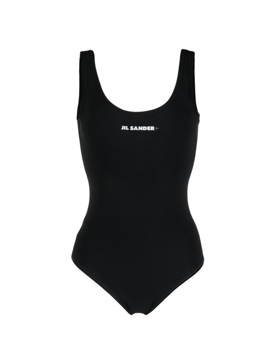 Jil Sander White Polyamide Scoop Neck Swimsuit Zwart