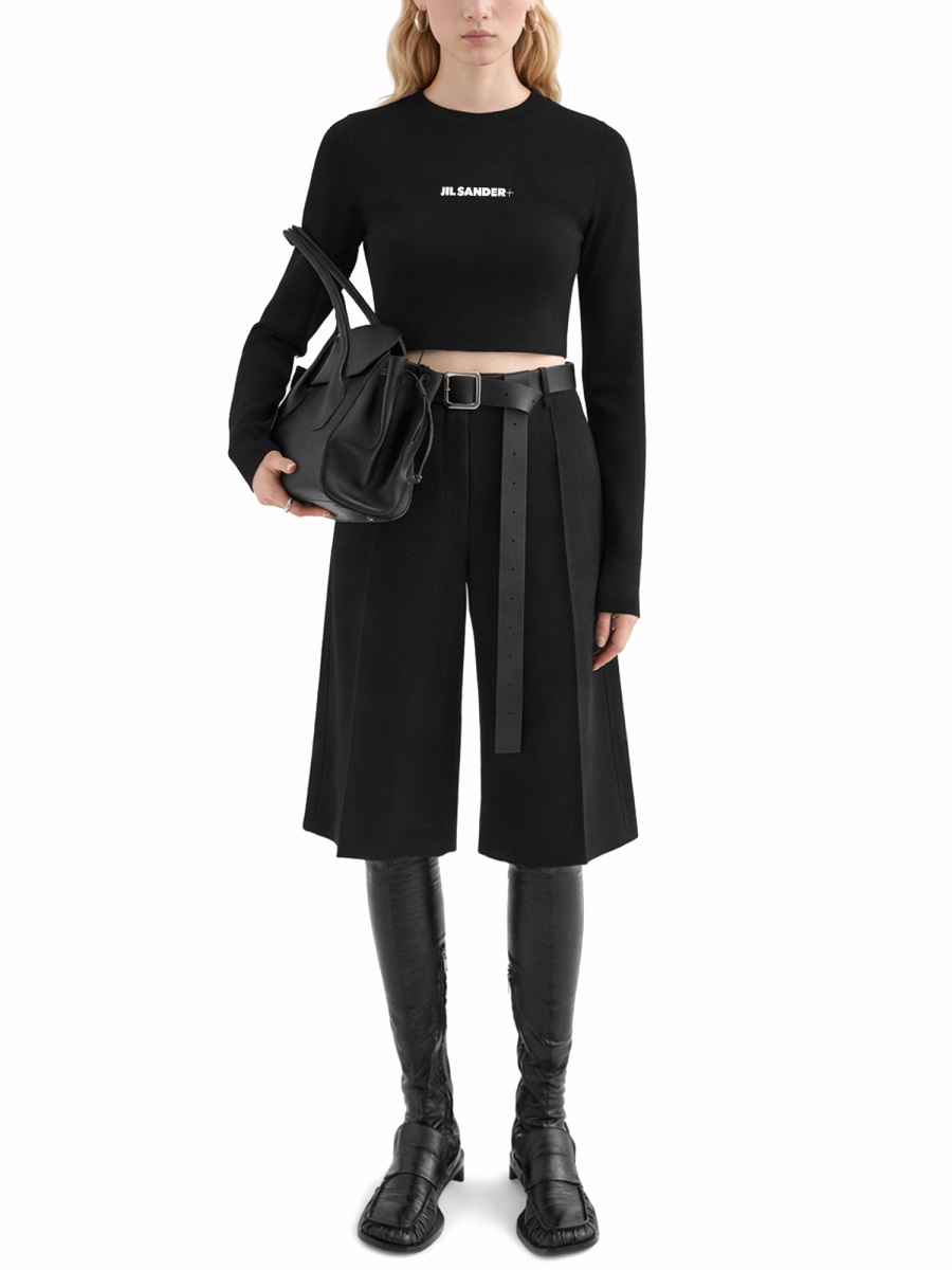 Jil Sander Cropped Top With Long Sleeves Polyamide Blouse Zwart