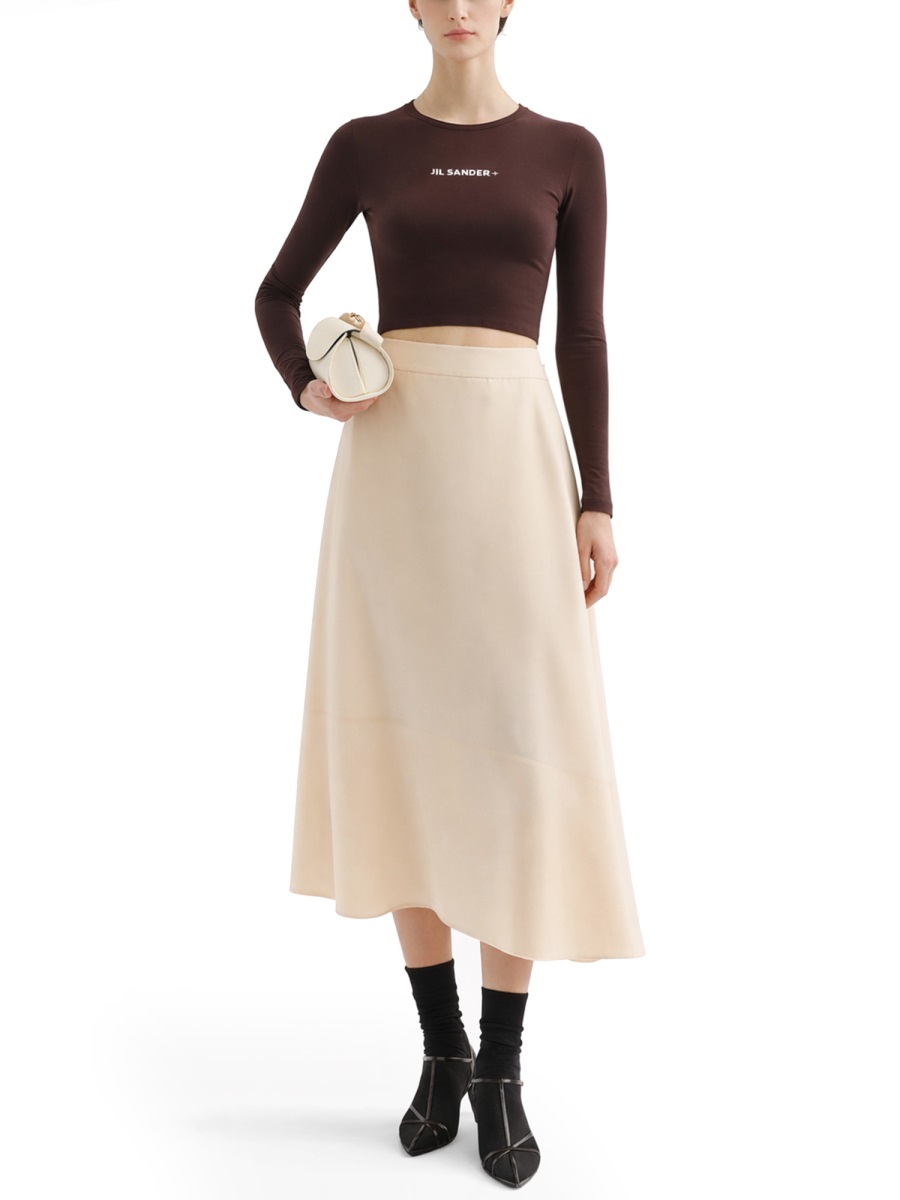 Jil Sander Fitted Long Sleeve Center Logo Top Zwart