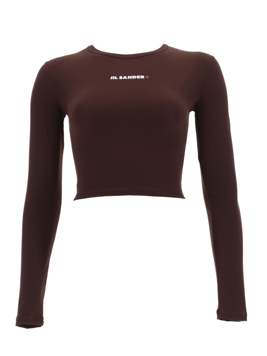 Jil Sander Fitted Long Sleeve Center Logo Top Zwart