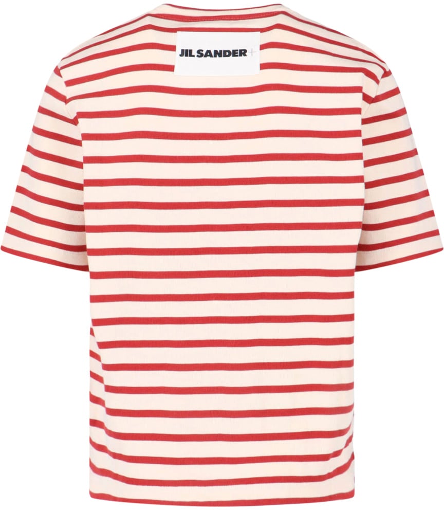 Jil Sander Red Horizontal Stripe Cotton T-Shirt Rood
