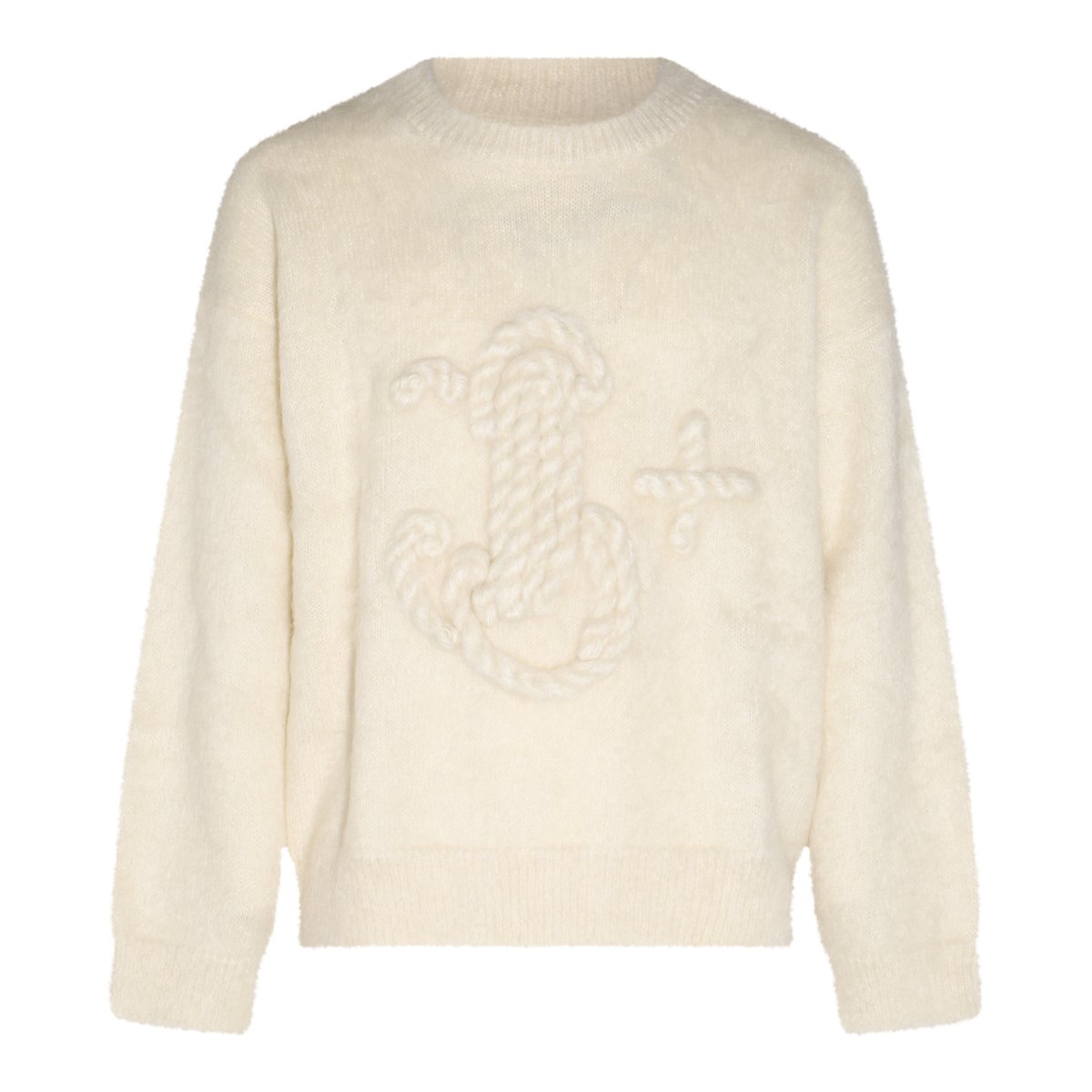 Jil Sander Eggshell Mohair Blend Sweater With Embroidered Motif Neutraal
