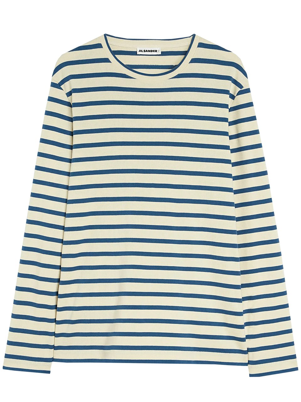 Jil Sander Cream/Blue Stripe Long-Sleeve Cotton Top Wit