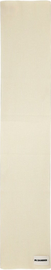 Jil Sander Ribbed Wool Scarf With Subtle Logo Detail Neutraal