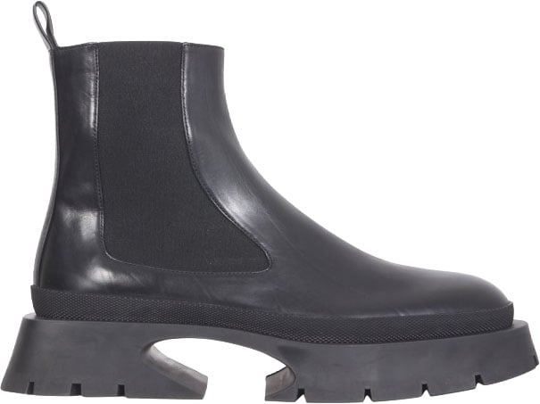 Jil Sander Black Leather Block Heel Ankle Boots Zwart