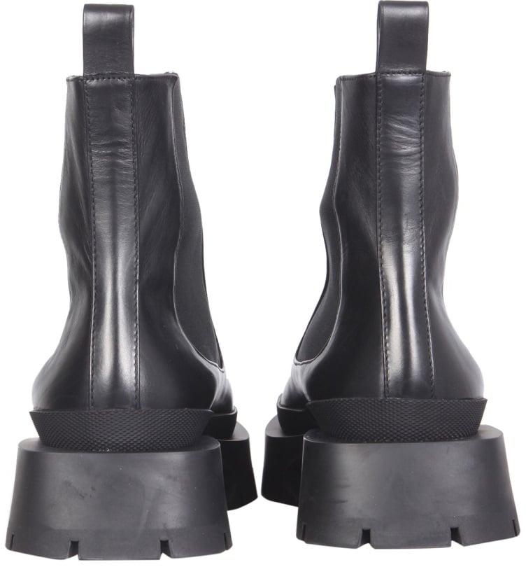 Jil Sander Black Leather Block Heel Ankle Boots Zwart