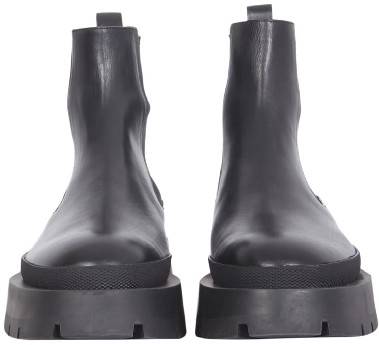 Jil Sander Black Leather Block Heel Ankle Boots Zwart