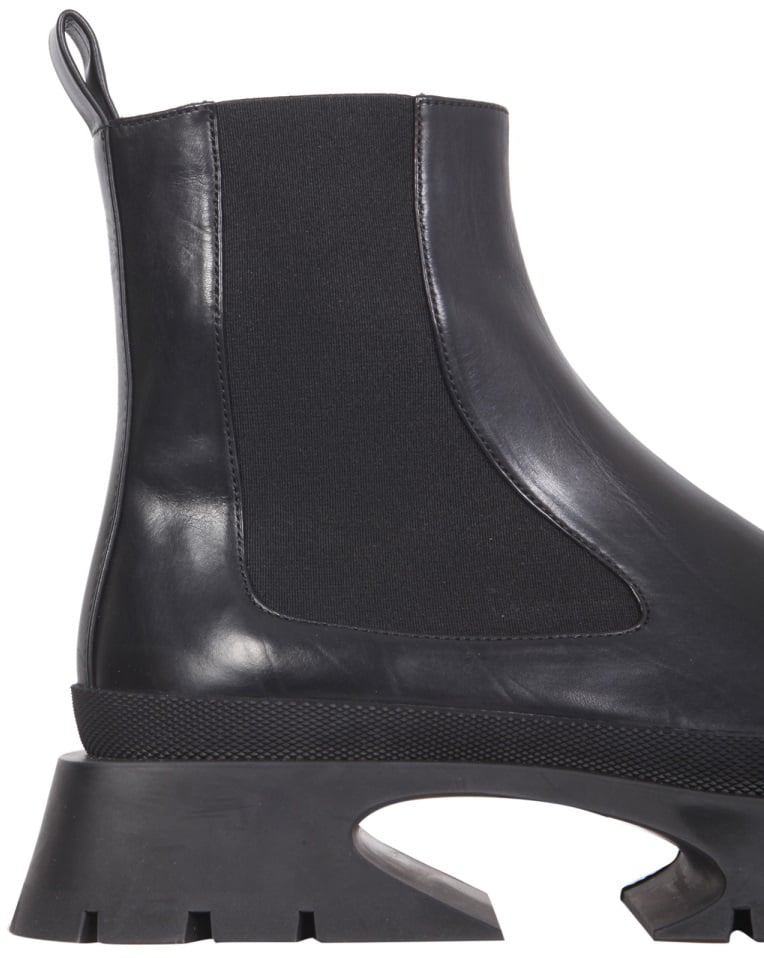 Jil Sander Black Leather Block Heel Ankle Boots Zwart