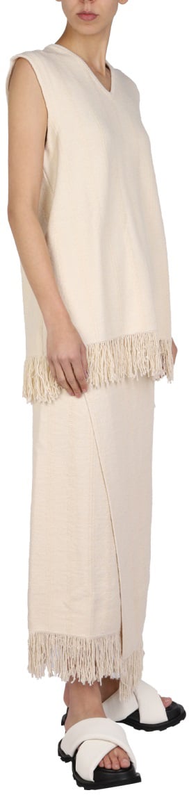 Jil Sander V-Neck Cotton Linen Top Neutraal