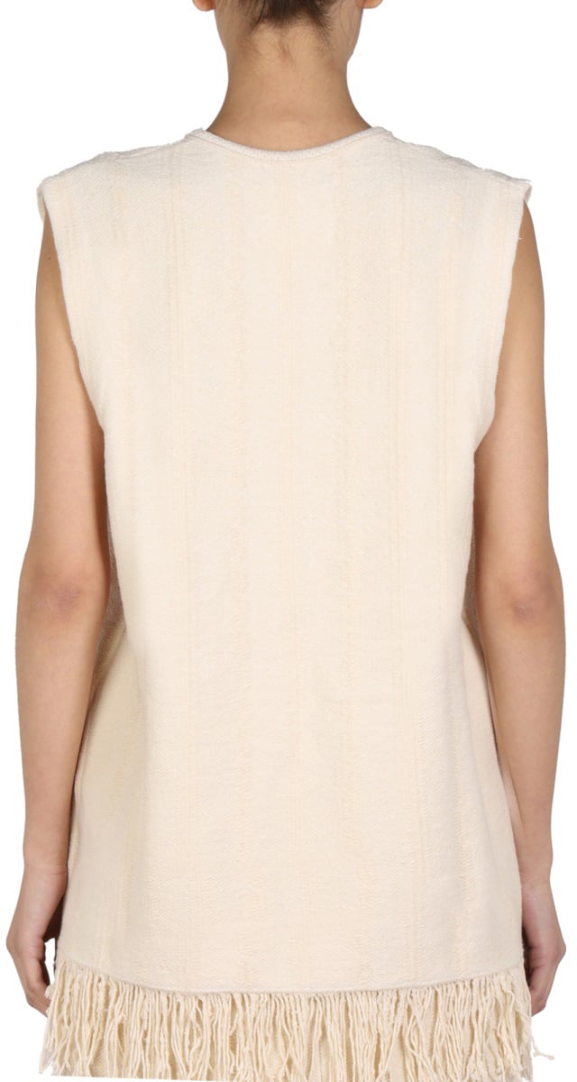 Jil Sander V-Neck Cotton Linen Top Neutraal