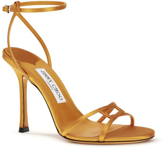 Jimmy Choo Orange Silk Stiletto Heel Sandals Oranje
