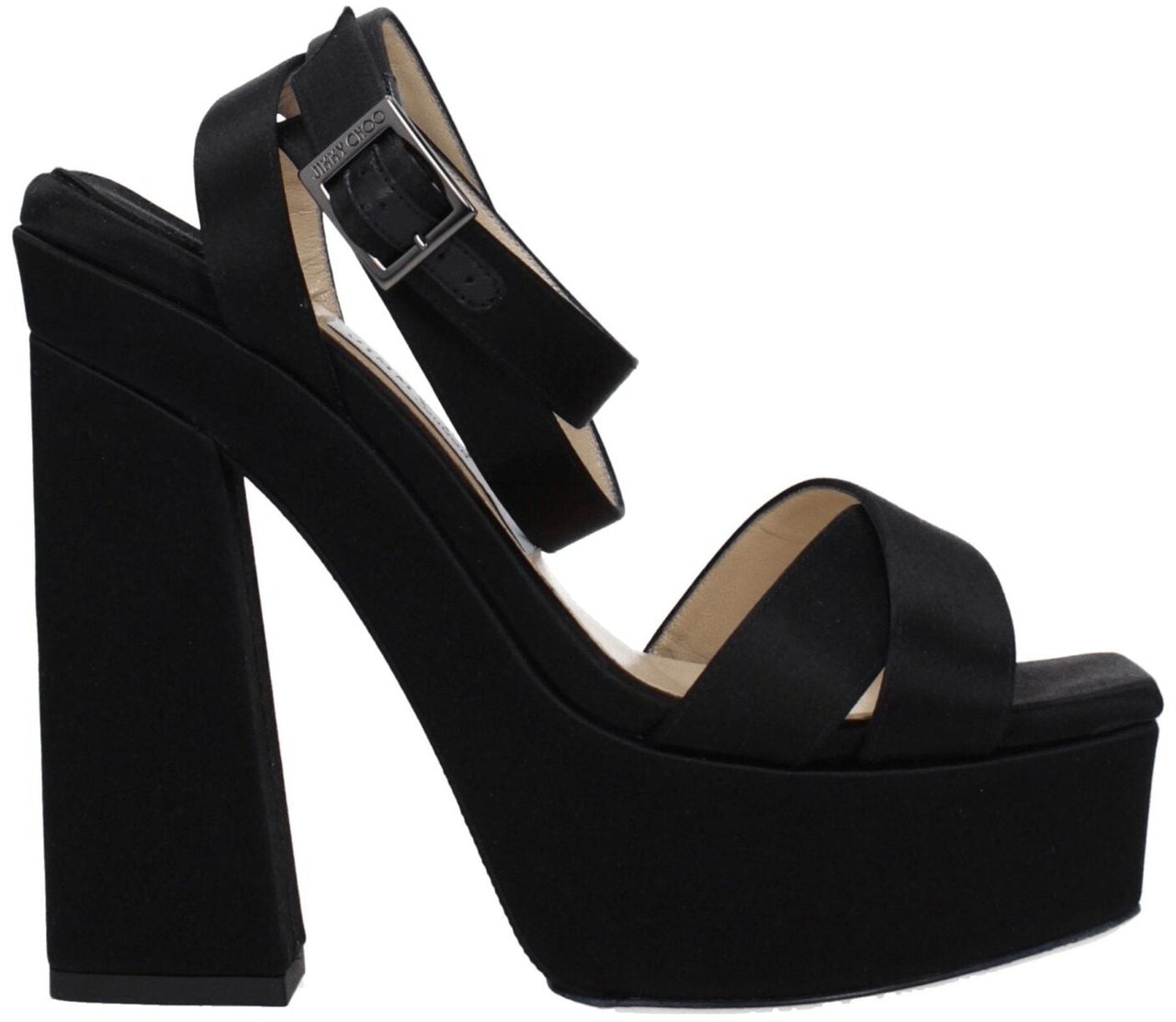 Jimmy Choo Black Satin Platform Sandals Zwart