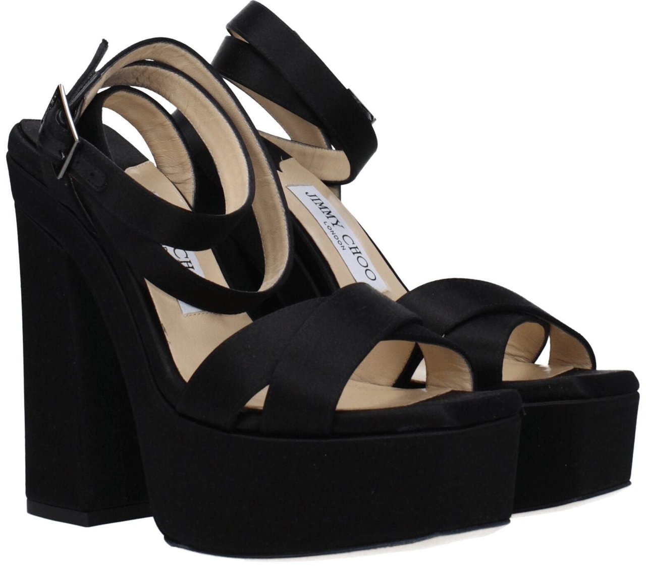 Jimmy Choo Black Satin Platform Sandals Zwart