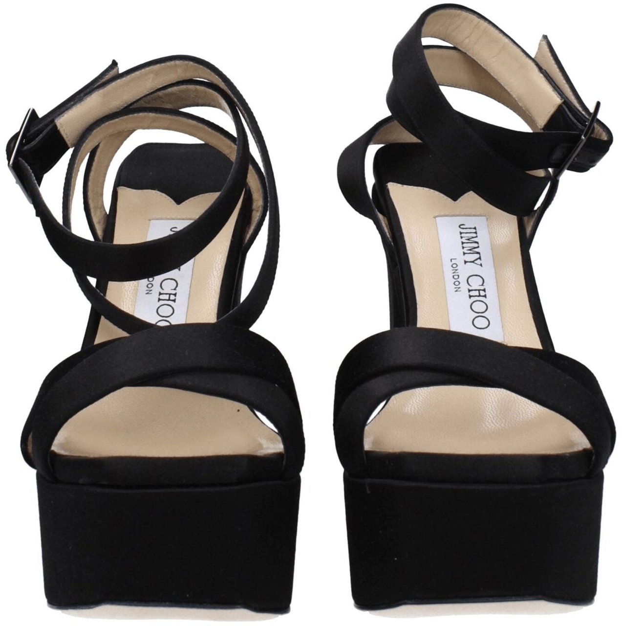 Jimmy Choo Black Satin Platform Sandals Zwart