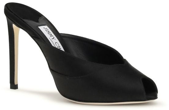 Jimmy Choo Black Calf Leather Bos Taurus Stiletto Heel Sandals Zwart