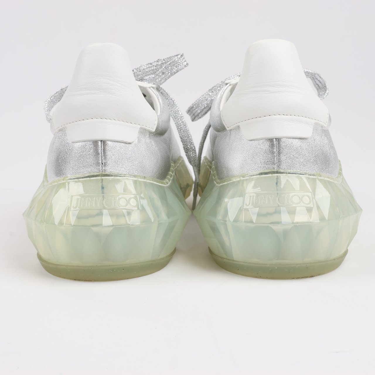 Jimmy Choo Jimmy Choo Diamond Leather Sneakers in White x Silver, Size 38 EU Wit