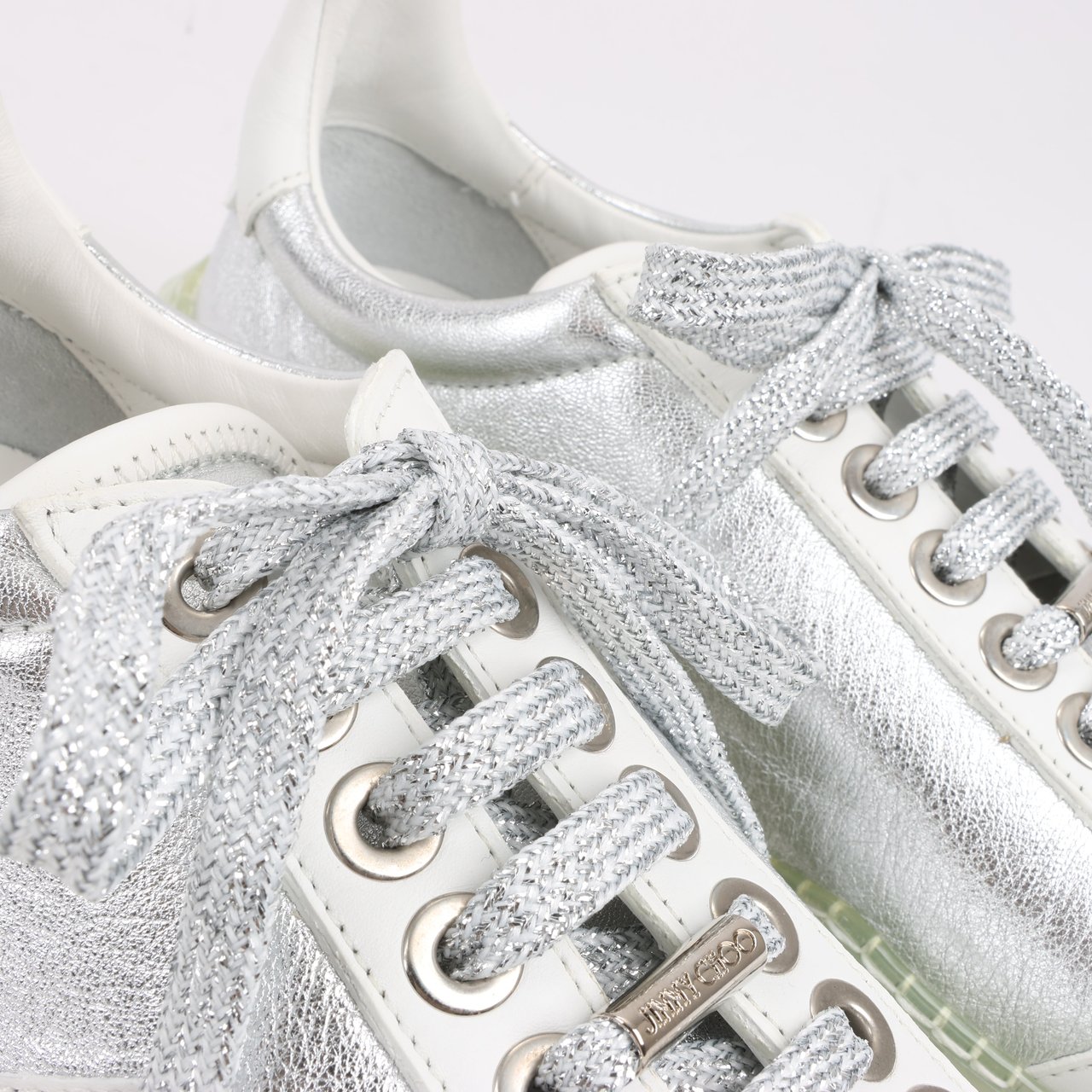 Jimmy Choo Jimmy Choo Diamond Leather Sneakers in White x Silver, Size 38 EU Wit