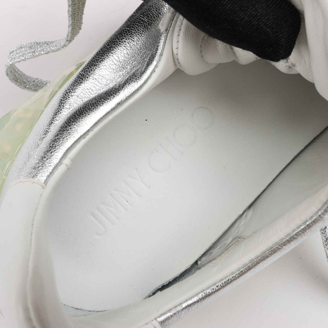 Jimmy Choo Jimmy Choo Diamond Leather Sneakers in White x Silver, Size 38 EU Wit