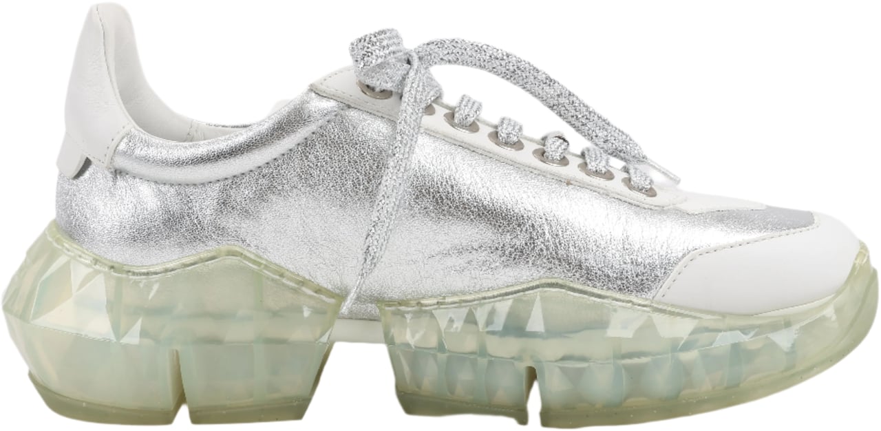 Jimmy Choo Jimmy Choo Diamond Leather Sneakers in White x Silver, Size 38 EU Wit