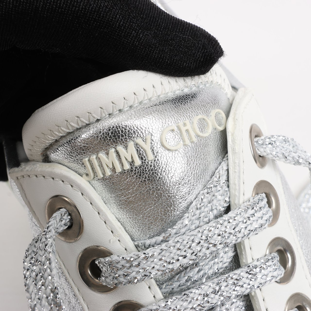 Jimmy Choo Jimmy Choo Diamond Leather Sneakers in White x Silver, Size 38 EU Wit