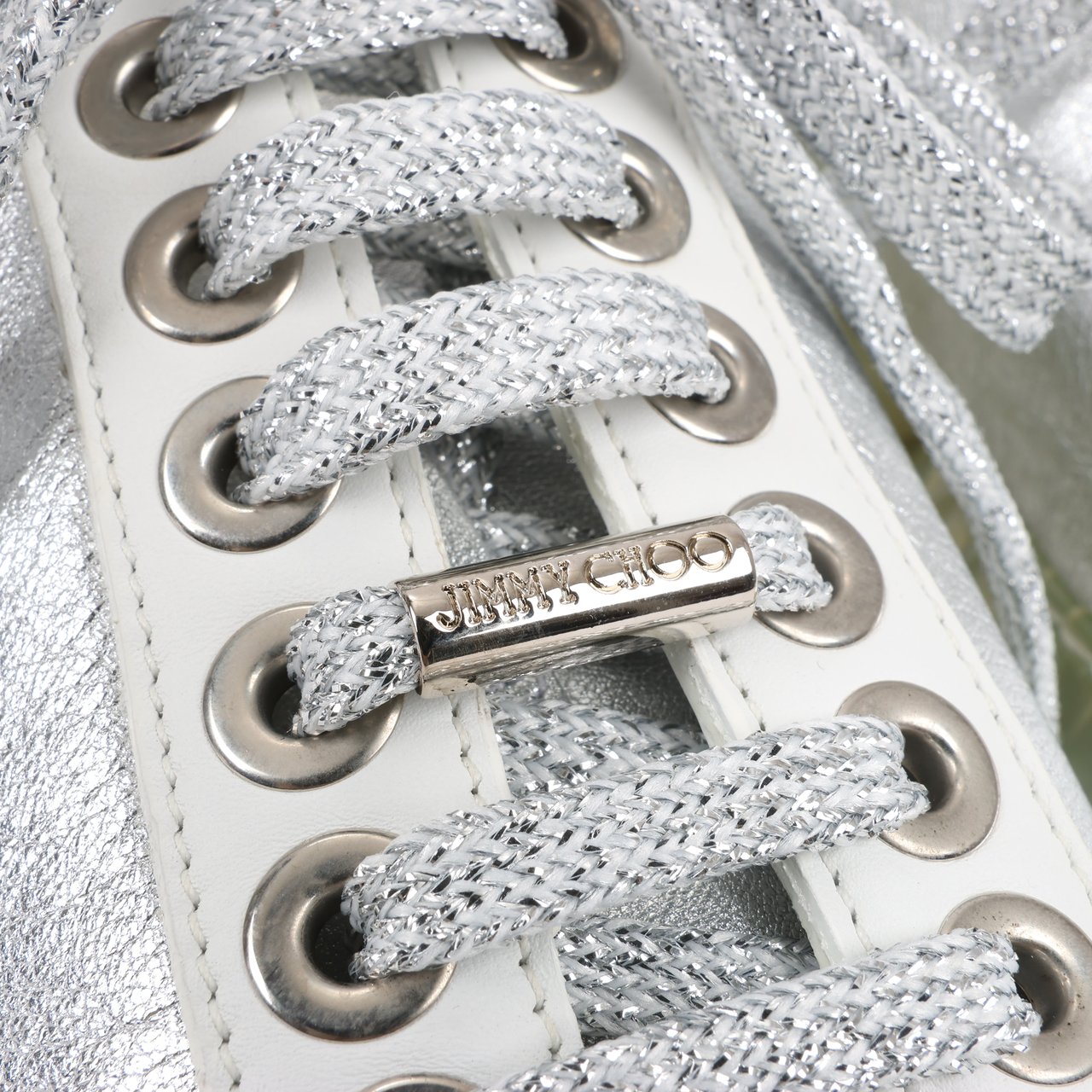 Jimmy Choo Jimmy Choo Diamond Leather Sneakers in White x Silver, Size 38 EU Wit