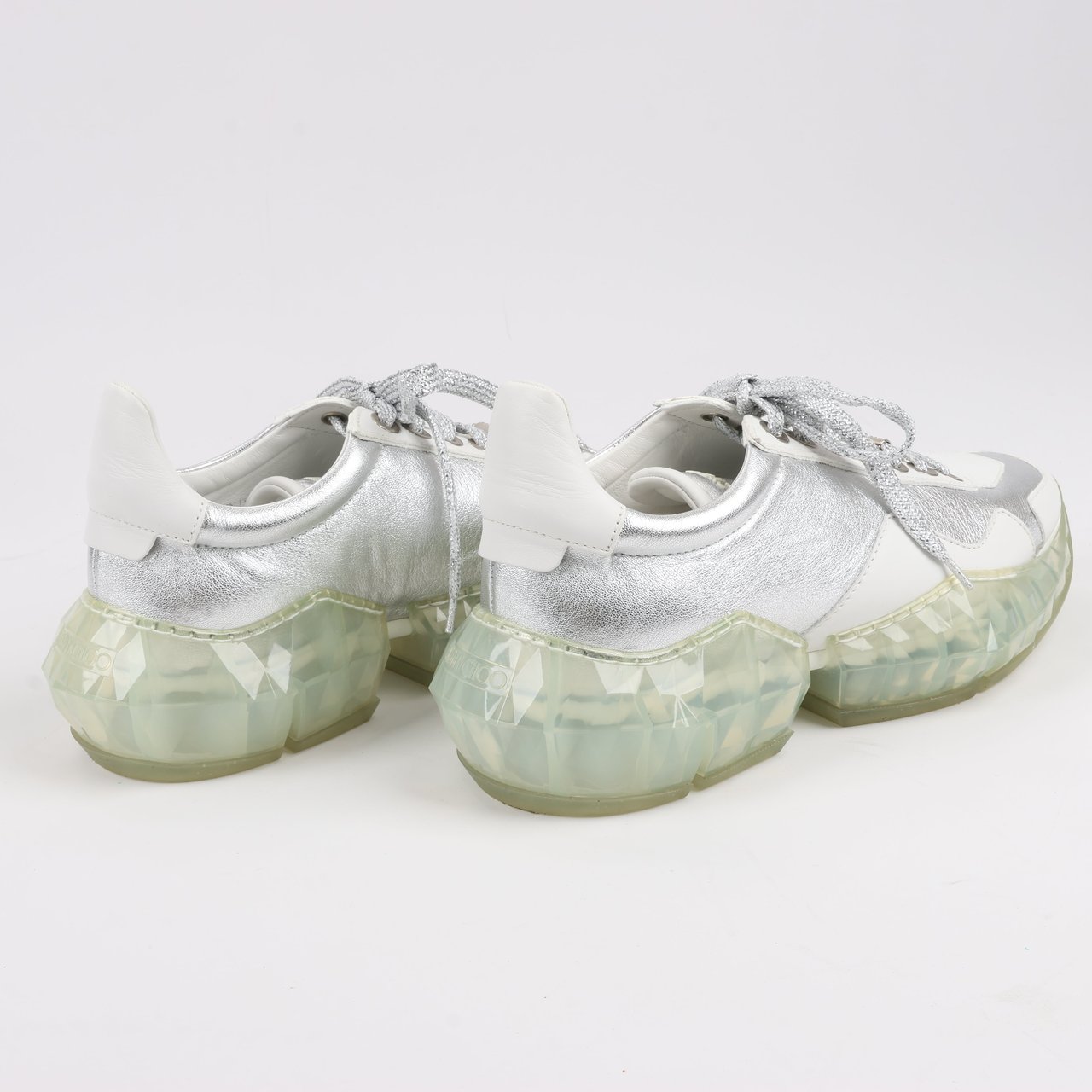 Jimmy Choo Jimmy Choo Diamond Leather Sneakers in White x Silver, Size 38 EU Wit