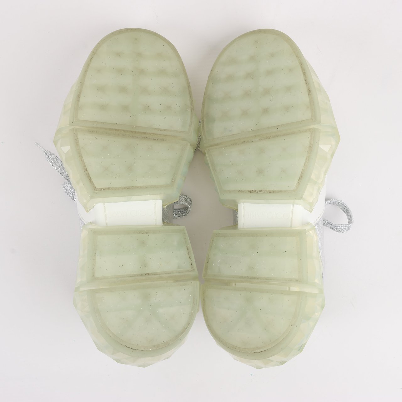 Jimmy Choo Jimmy Choo Diamond Leather Sneakers in White x Silver, Size 38 EU Wit