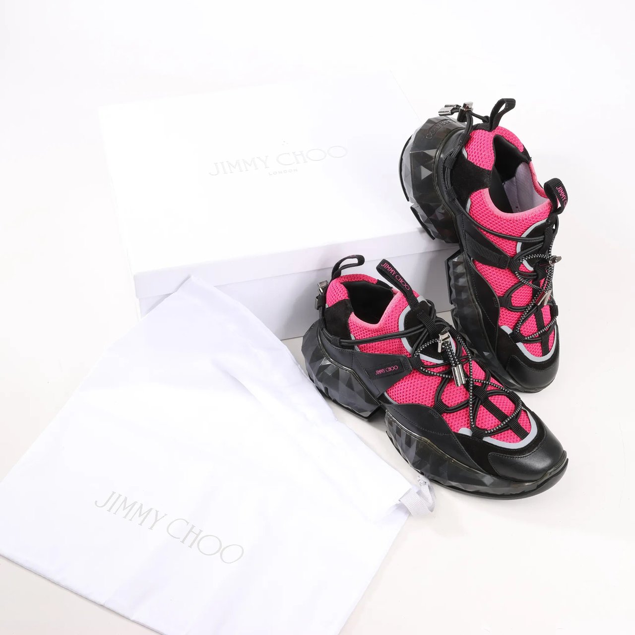 Jimmy Choo Jimmy Choo Diamond Fabric Sneakers in Pink x Black, Size 39 EU Divers