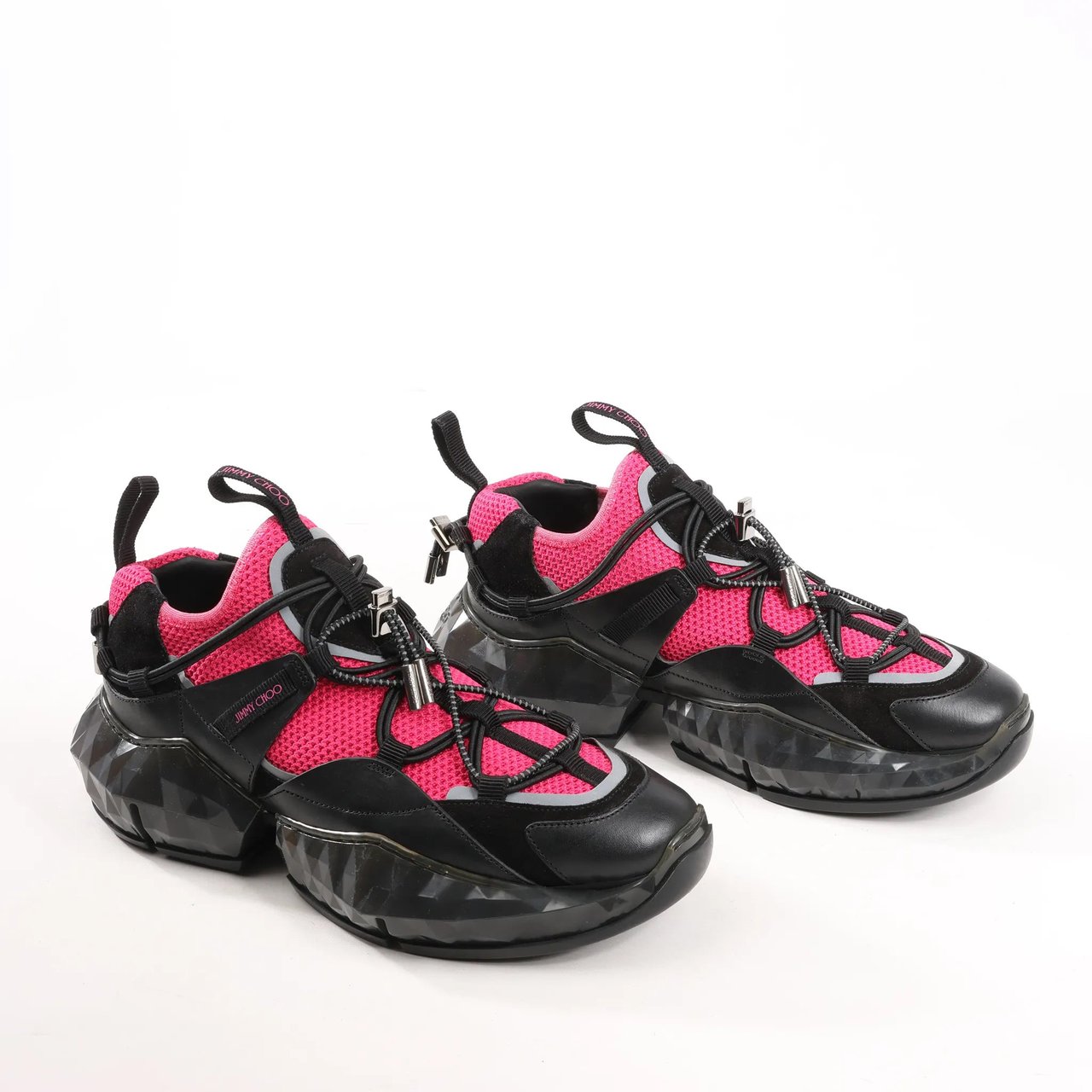Jimmy Choo Jimmy Choo Diamond Fabric Sneakers in Pink x Black, Size 39 EU Divers