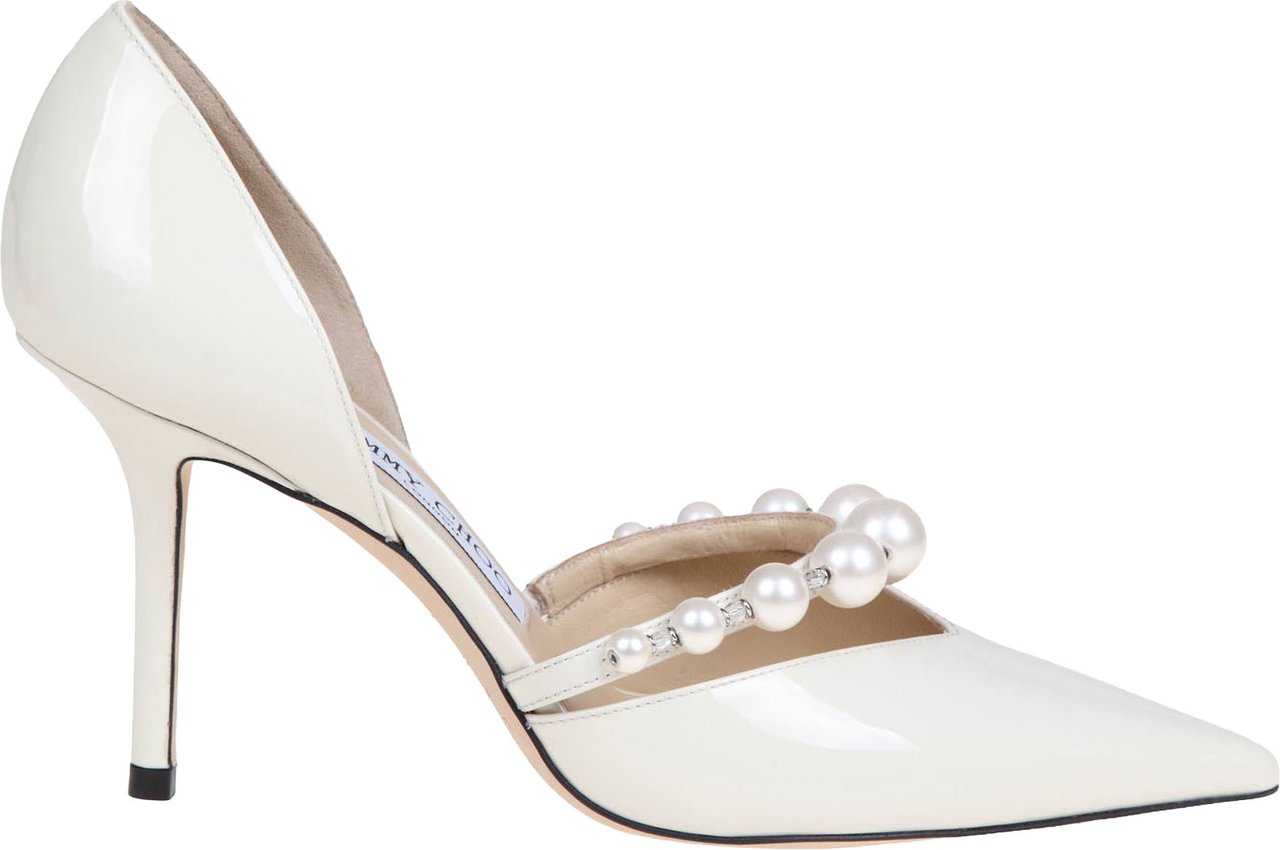 Jimmy Choo Jimmy choo aurelie 85 patent leather pumps with applied pearls Beige