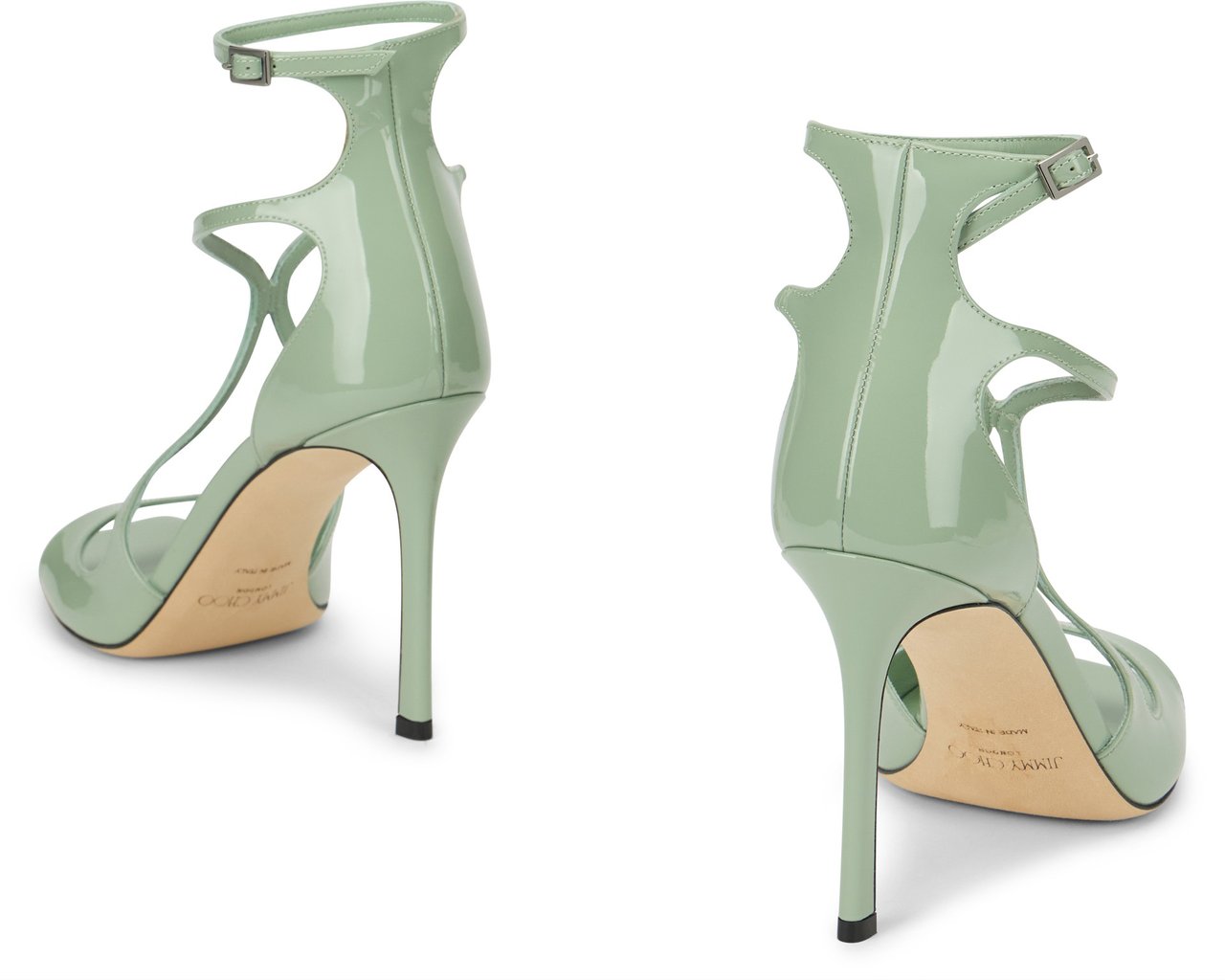 Jimmy Choo Asia 95 Leather Lacquered Sandals Groen