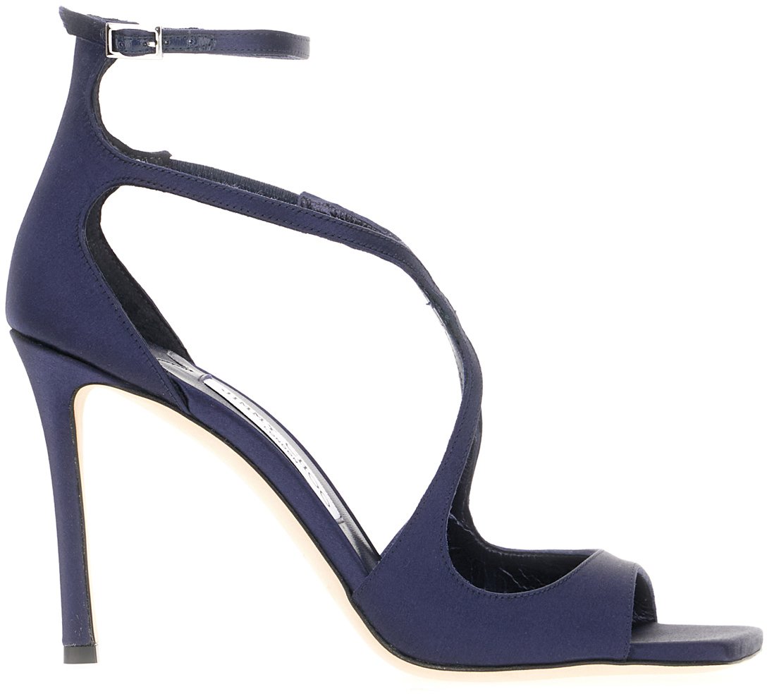 Jimmy Choo Midnight blue satin Azia sandals Blauw