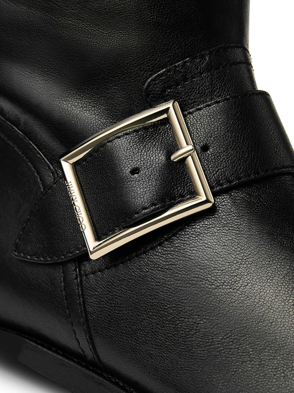 Jimmy Choo Mid-Height Black Leather Biker Boots with Adjustable Straps Zwart