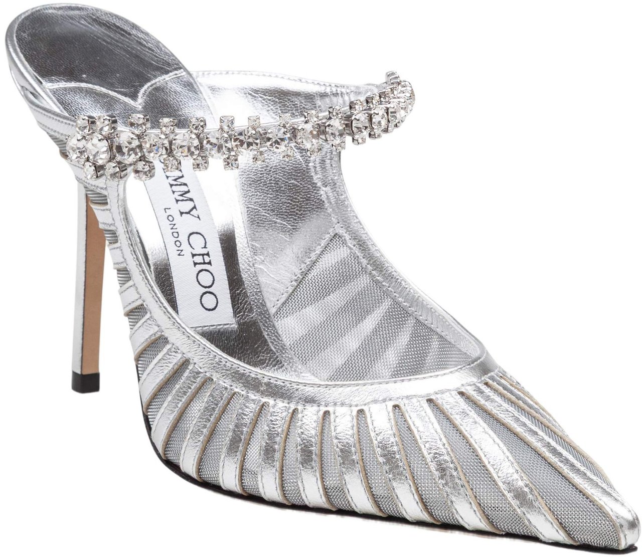 Jimmy Choo Jimmy choo bing mules in leather and tulle, silver color Zilver