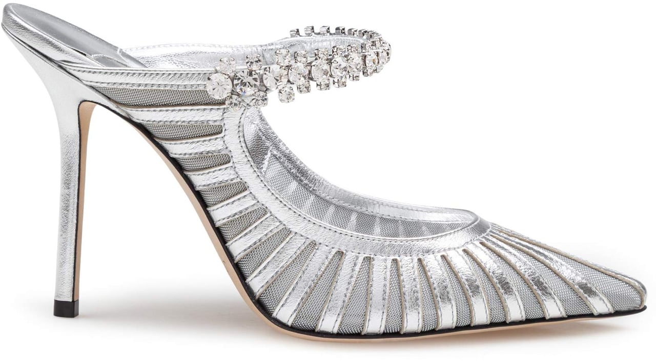 Jimmy Choo Jimmy choo bing mules in leather and tulle, silver color Zilver