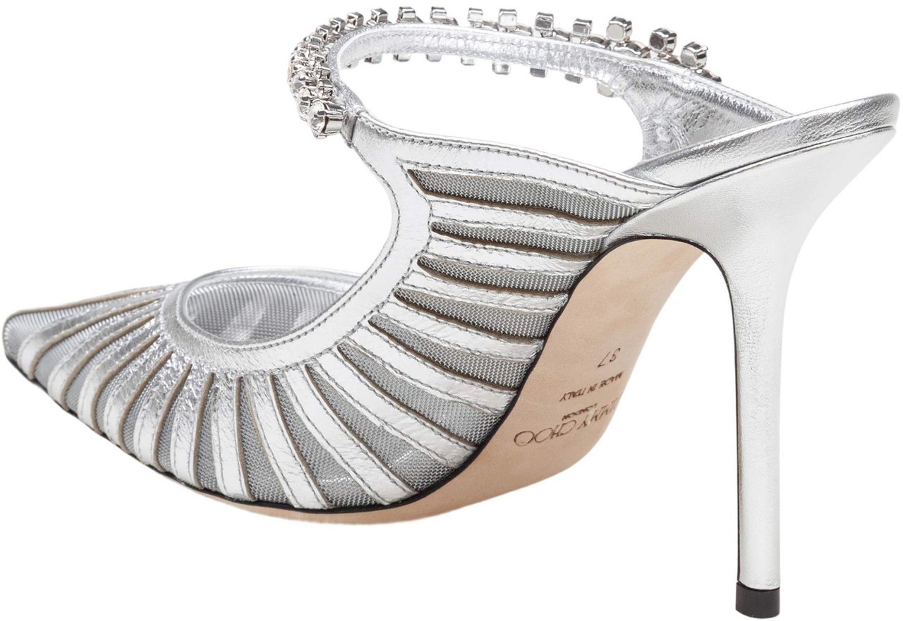 Jimmy Choo Jimmy choo bing mules in leather and tulle, silver color Zilver